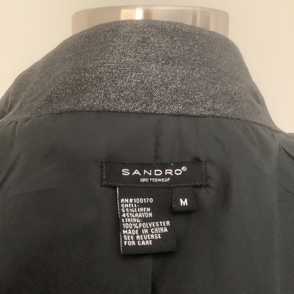 $198 Sandro  Linen Blend Metallic Cropped Swing Moto Jacket M - Picture 13 of 16